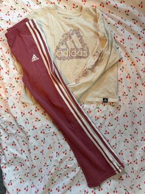 adidas Maroon Kids Sweatpants with White Three-Stripes